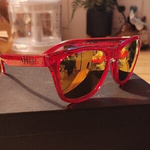Red Transparent Oakley Frogskin Sunglasses with Gold Iradium Polarized Lenses